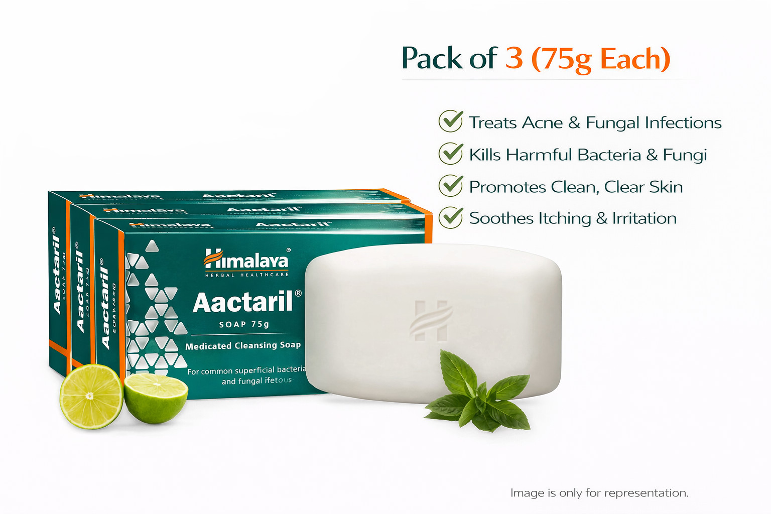 Himalaya Aactaril Soap Herbal Cleansing Care 75g x3 Pack Skin Hygiene