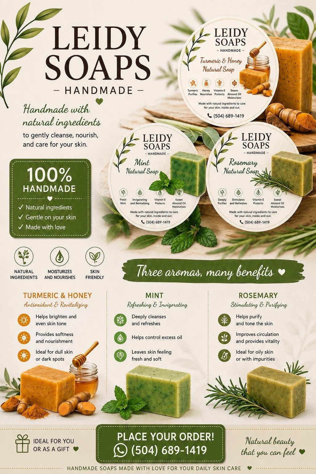 Jabones Leidy Artesanales Handmade All Natural Assorted Soap Set Honey 7 oz