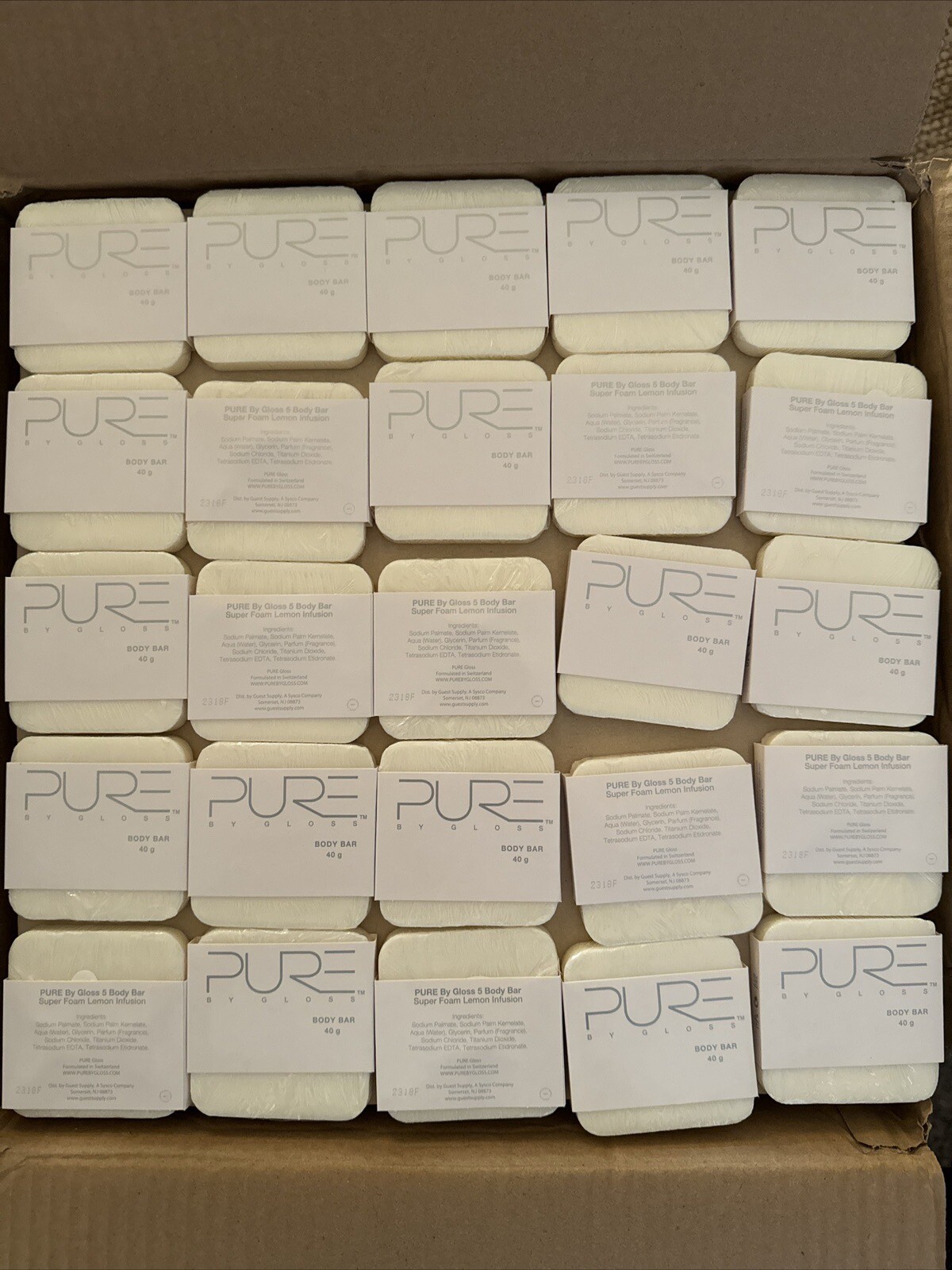 25pk Bars Pure By Gloss BODY Bar & FACE Soap New Foam Lemon Infused 40g