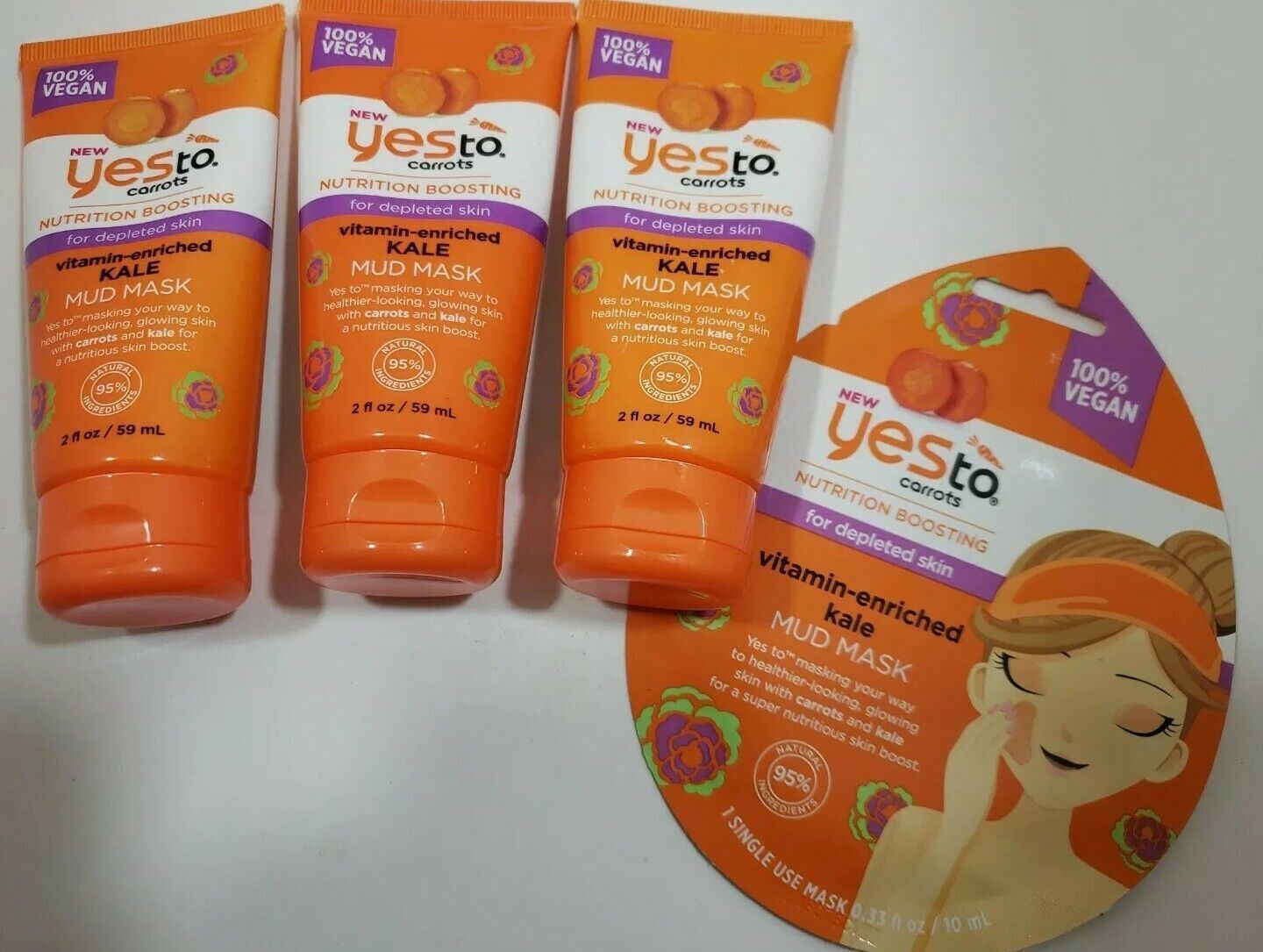 YES TO Carrots/ Kale Mud mask K /FOR DEPLETED SKIN / 2 fl. oz. ~Lot of 4~