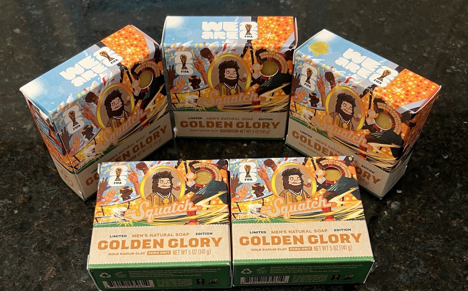 Five Dr. Squatch Golden Glory FIFA Limited Edition Mens Soap Bars – Discontinued