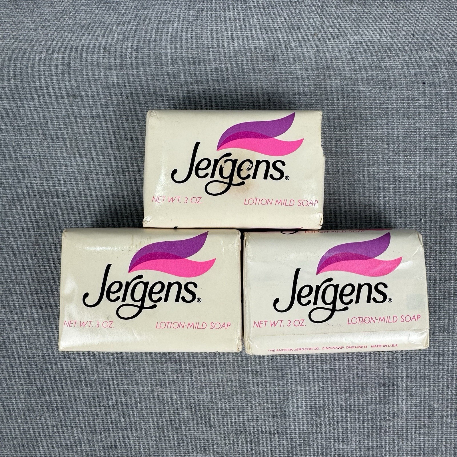 3 Jergens Bath Bar Lotion-Mild Soap 3 oz Facial Bath Vintage Three Bars Total