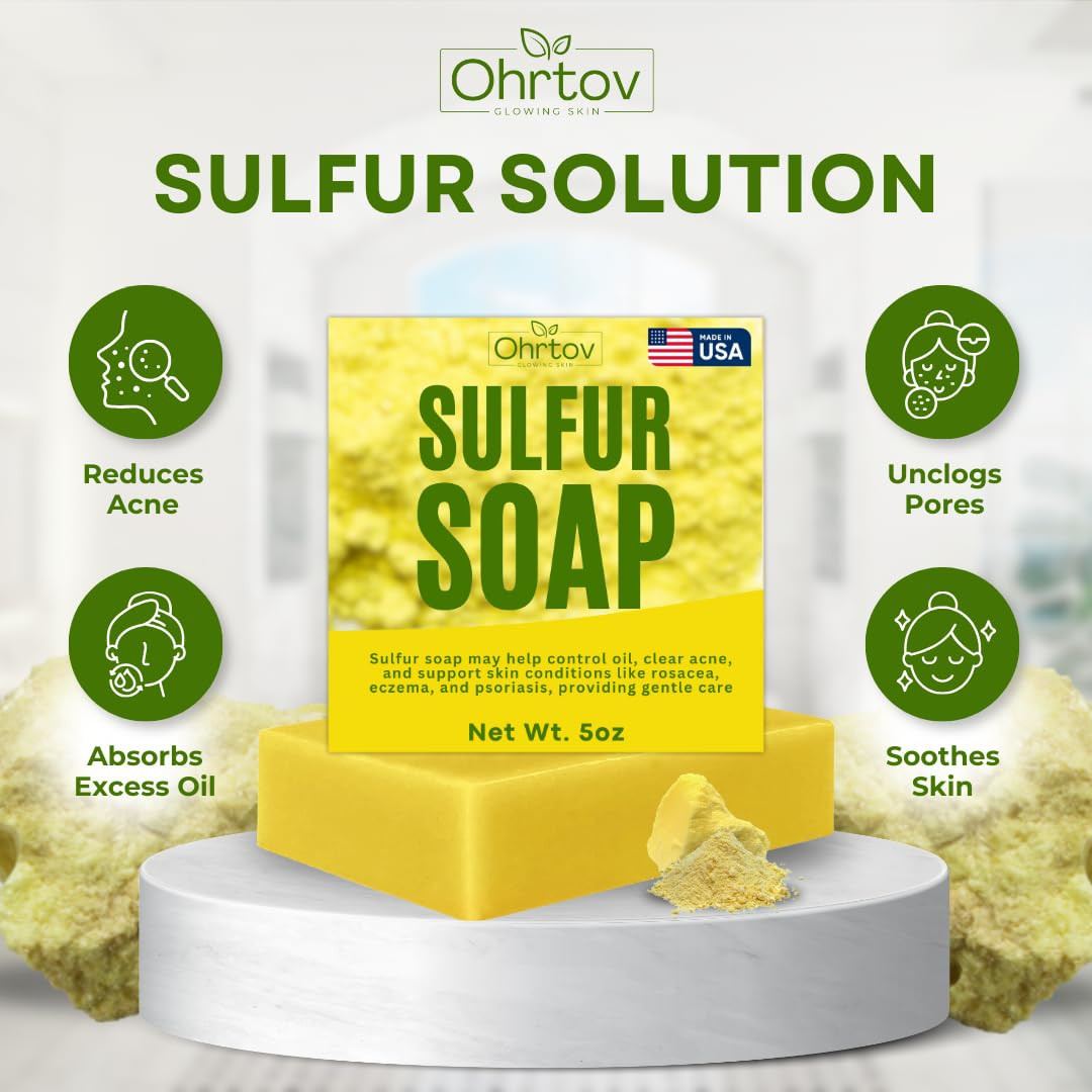 Sulfur Soap Bar – Sulfur Face & Body Wash for Acne – Sulphur Exfoliating Facial