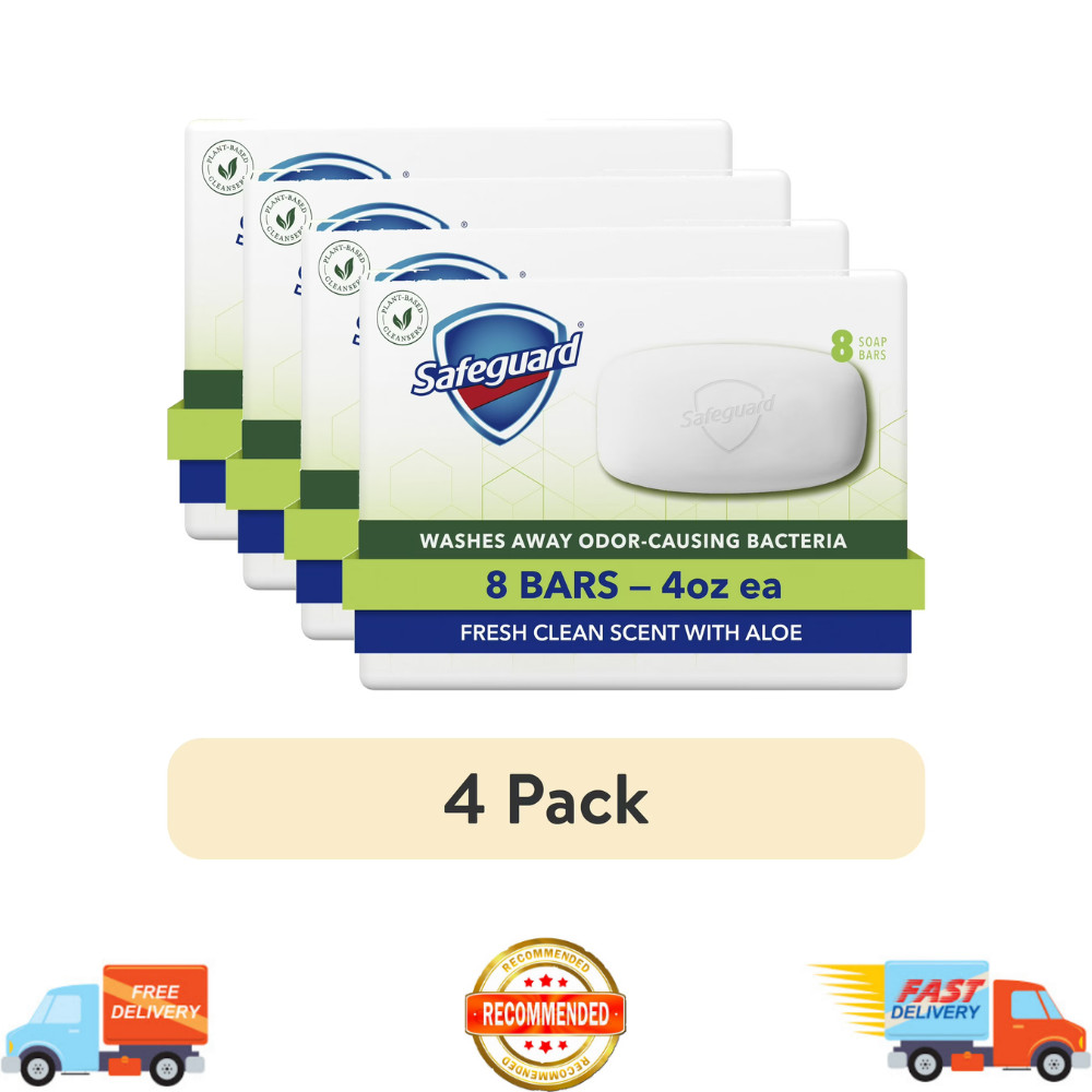 (4 Pack) Safeguard Bar Soap Fresh Clean Scent with Aloe, 4oz, White (8 Count)