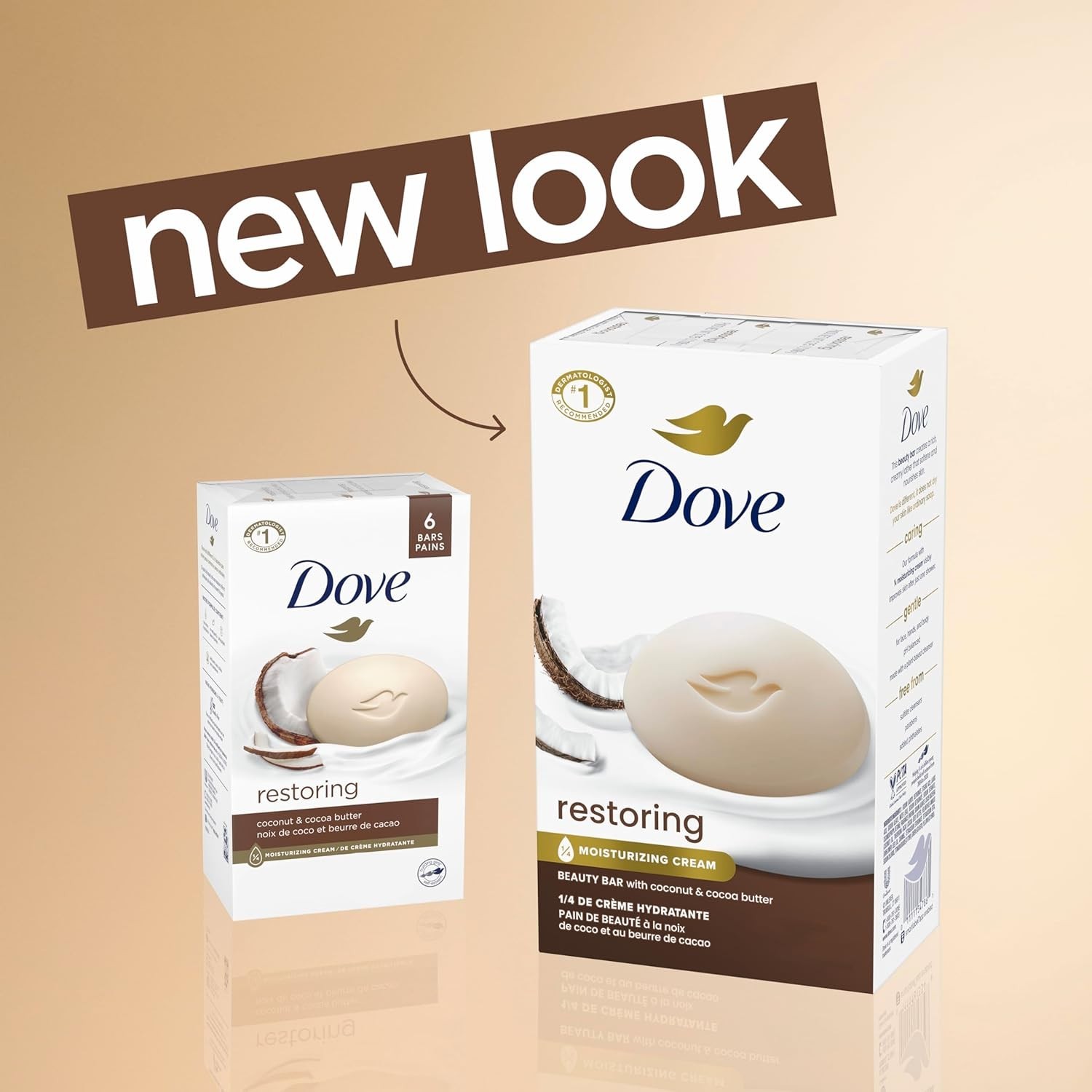 Dove Beauty Bar Soap Restoring Coconut & Cocoa Butter 6 Ct for Restored Skin