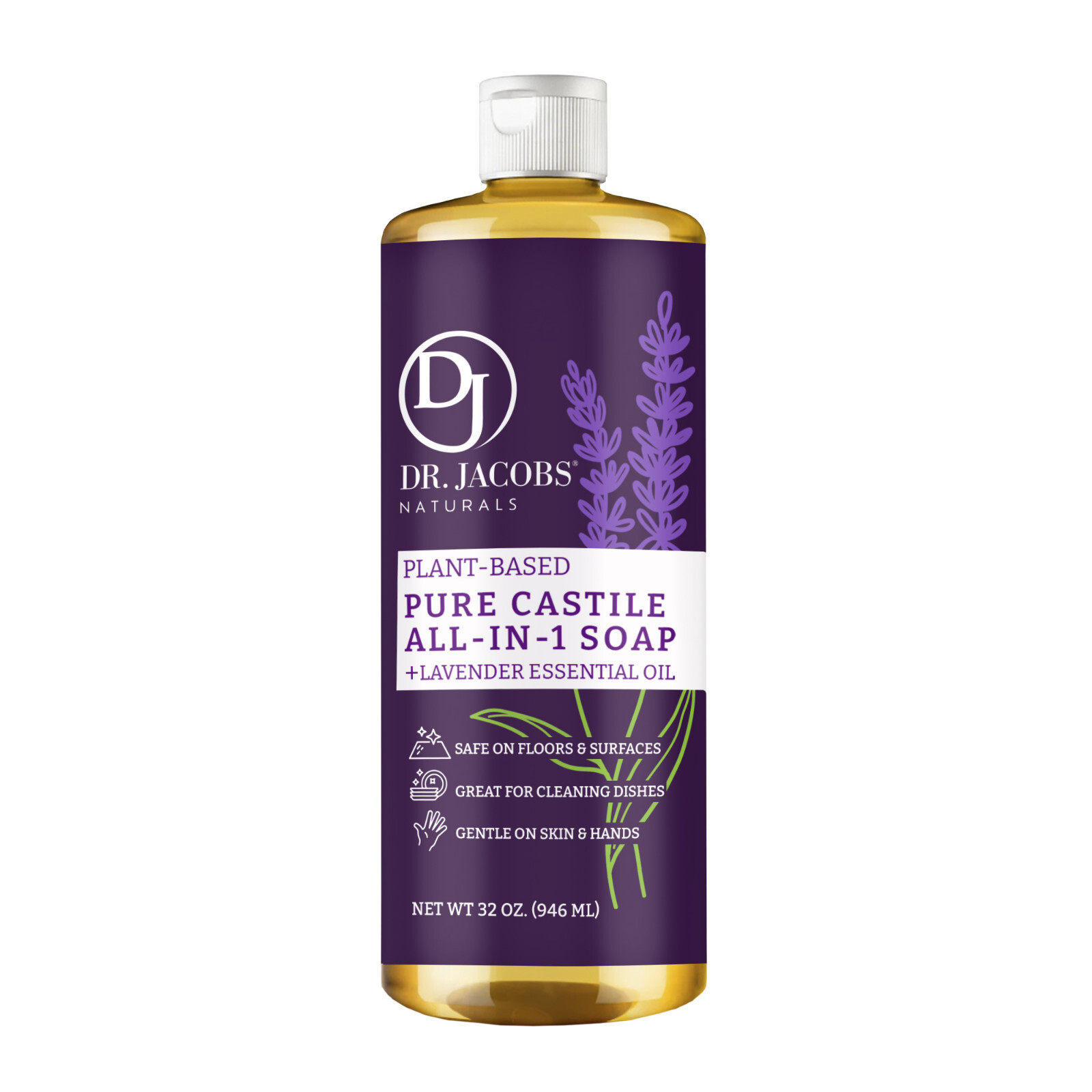 Dr Jacobs Naturals 32oz Lavender Pure Castile Plant Based All-in-One Soap
