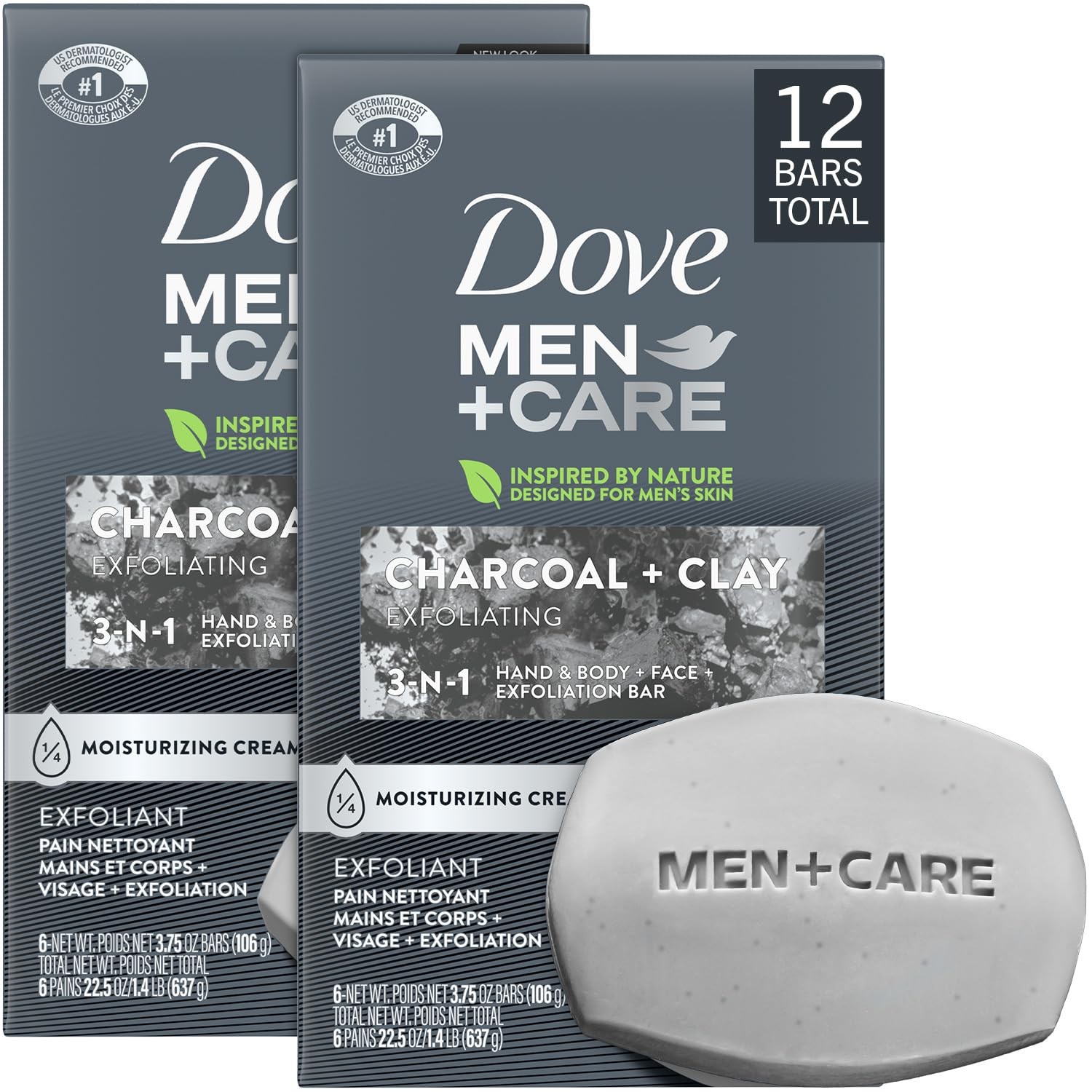 Men’s Exfoliating Charcoal Body Bar Soap 12 Bars 3.75 Oz Dry Skin Care
