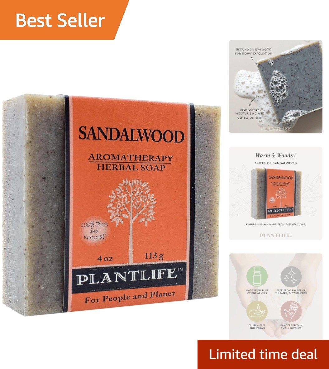 4 oz Handcrafted Sandalwood Soap – Gentle Moisturizing for All Skin Types