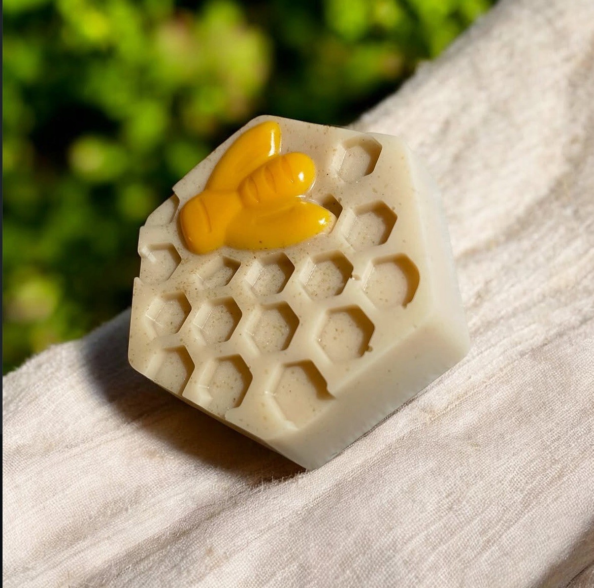All Natural Oatmeal Honeycomb Bee Soap, Colored with Organic Turmeric, Spring