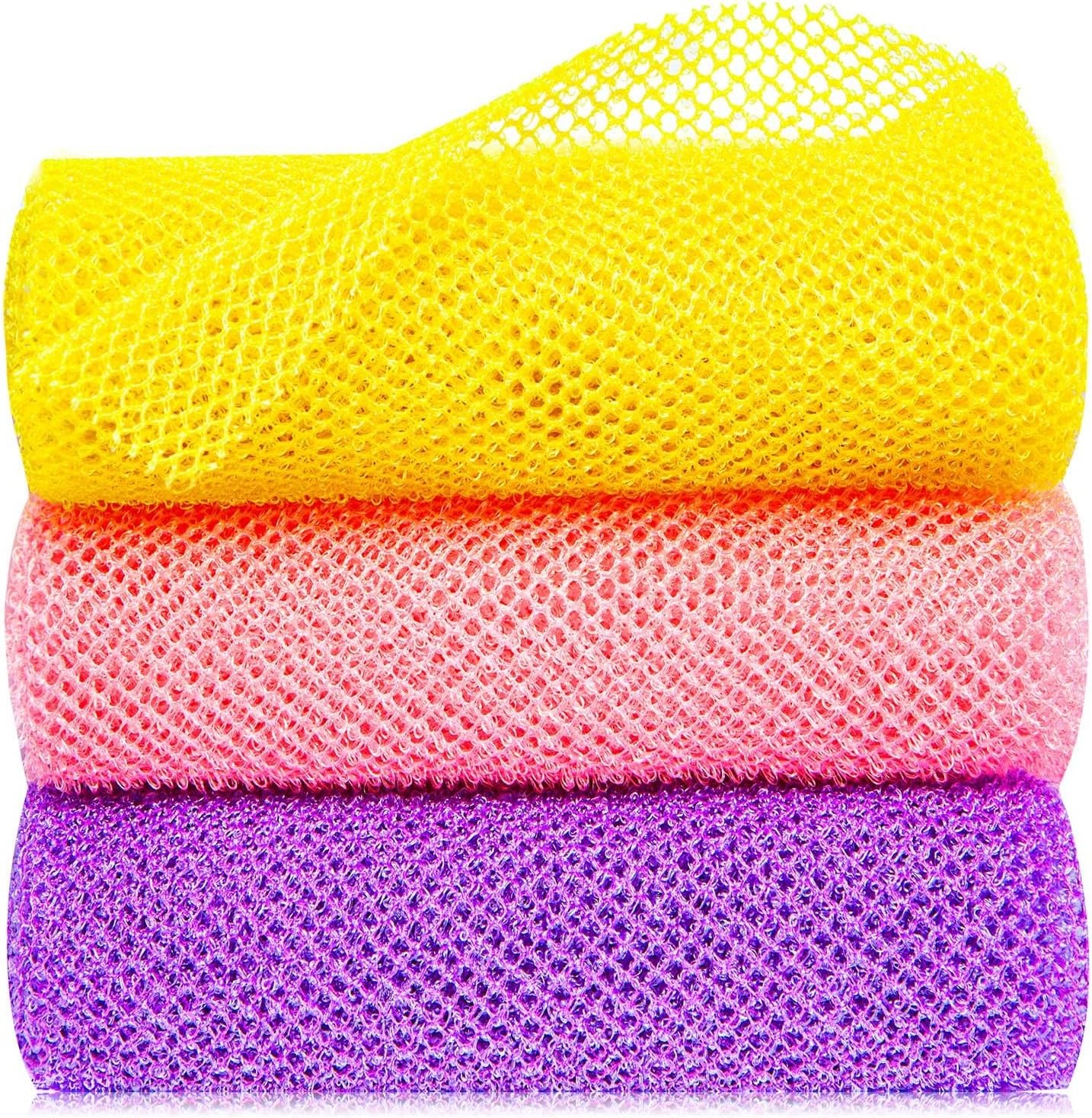 3 Pcs African Exfoliating Net Sponge 3 Count (Pack of 1), Yellow,purple,pink