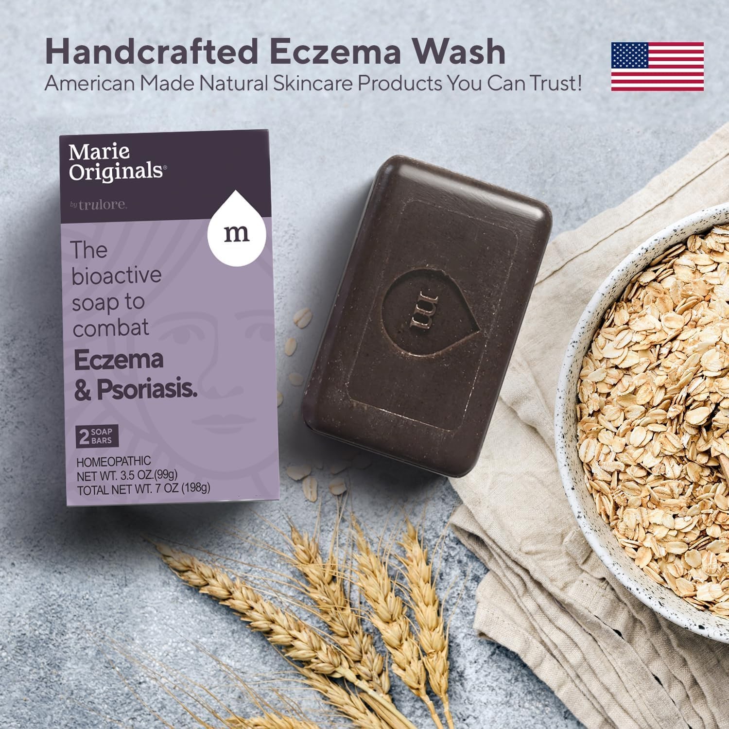 Marie Originals Natural Eczema & Psoriasis Oatmeal Soap for Face & Skin (2 Pack)