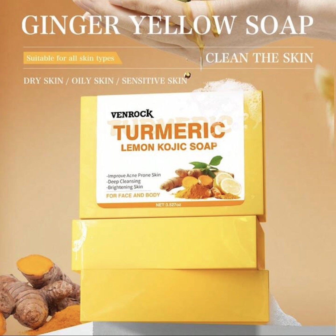 24 Bars Of Lemon Turmeric Soap Bar, Organic Tumeric Soap for Face and Body,Deep