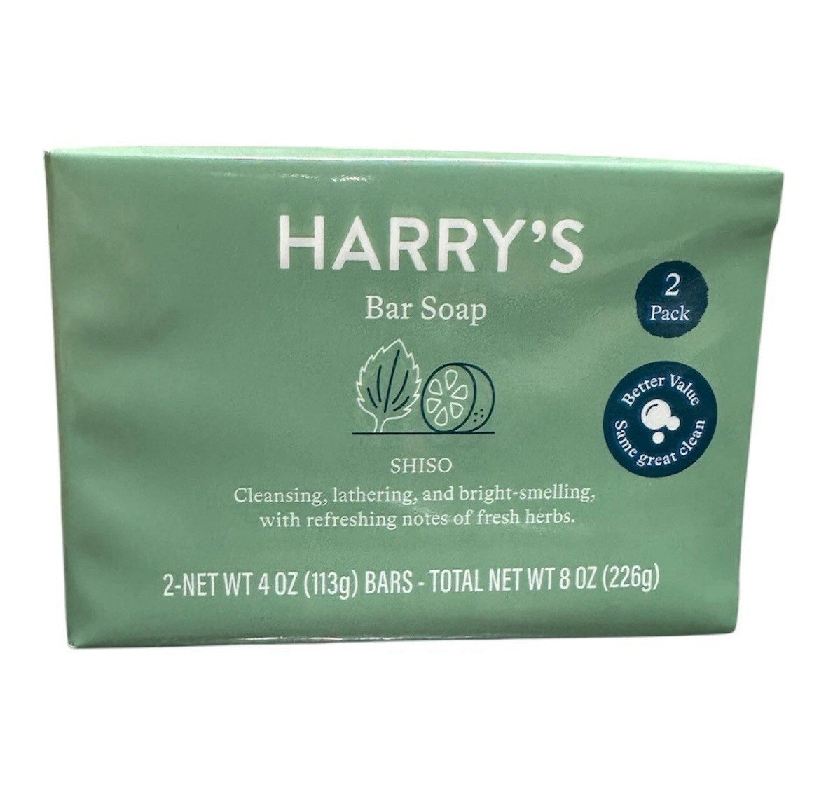 Harry’s Bar Soap Shiso 2 Pack 4oz Each Herbal Fresh Scent Sustainable Palm