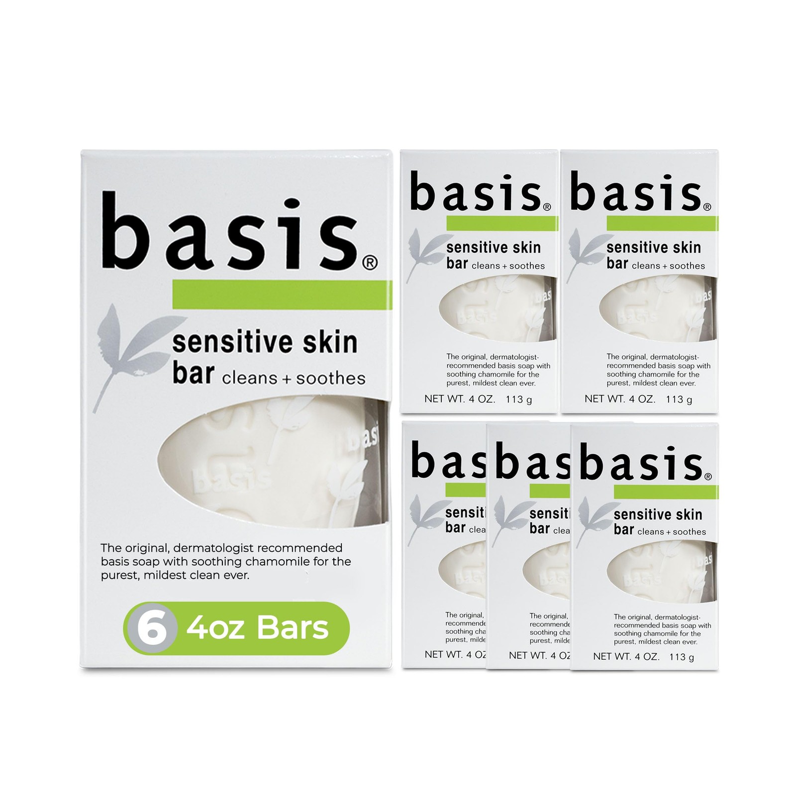 Sensitive Skin Bar Soap for Body, Hands and Face, Multipack, 6 x 4 OZ
