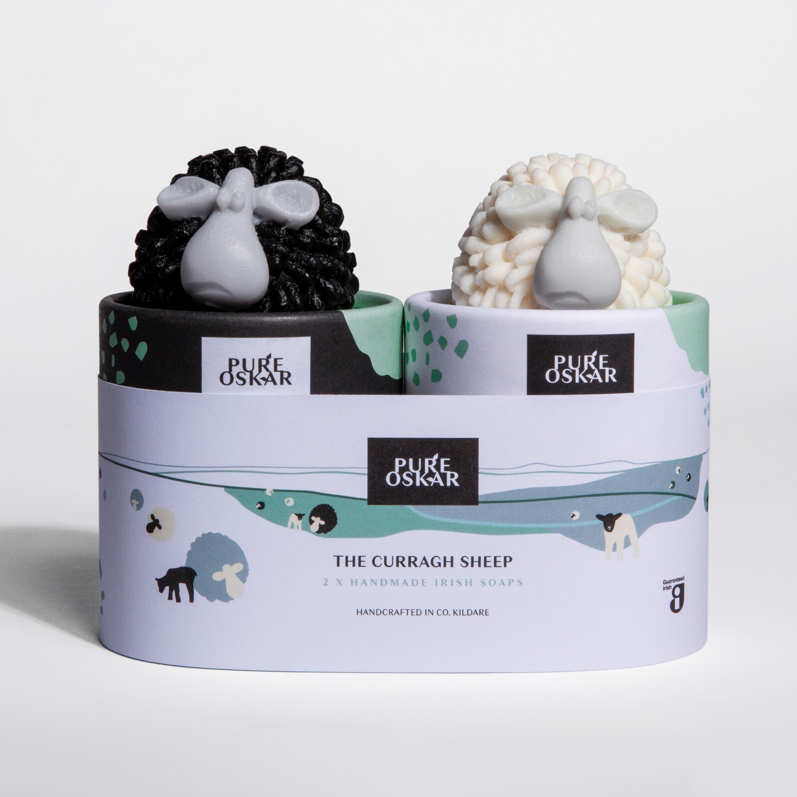 Pure Oskar Curragh Sheep Handmade Black and White Sheep Soap Set of 2