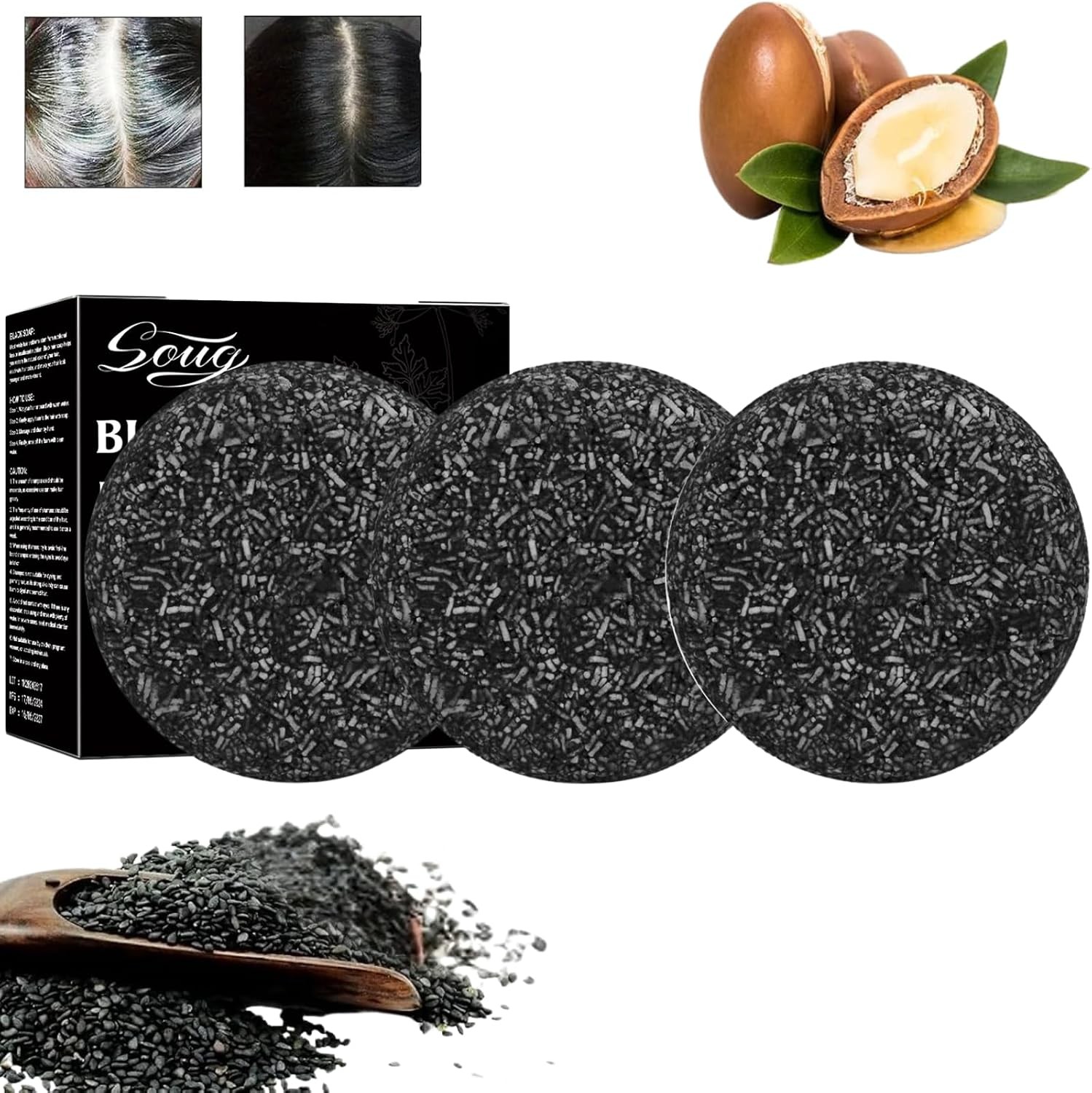 3PCS Gray Hair Reverse Bar Soap,Gray Hair Bar Shampoo,Herbal Mane Gray for Men &