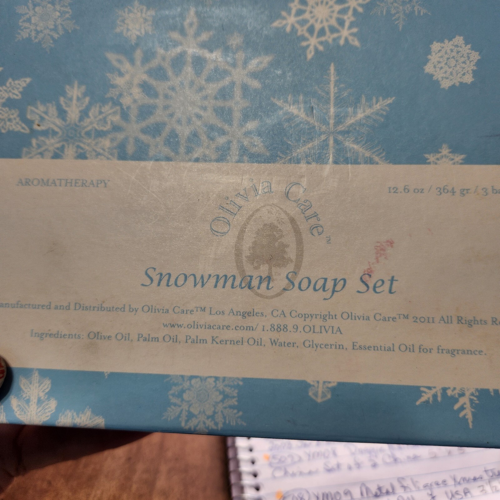 OLIVIA CARE BATH BEAUTY SNOWMAN 3 BARS FRANCE Olive oil Palm oil essential oils