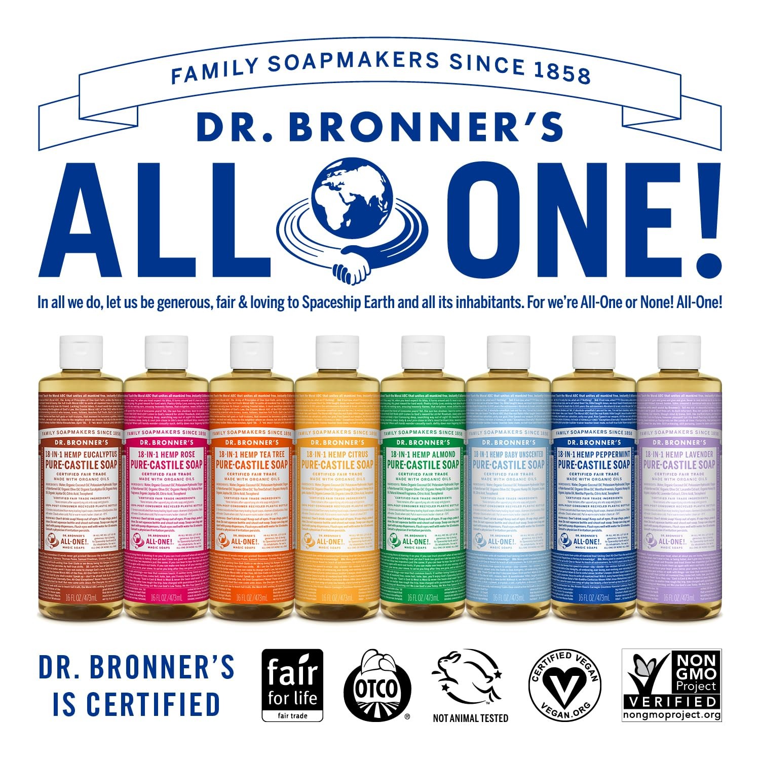 Dr Bronner’s Pure Castile Soap Pack Of 2 16 Fl Oz Organic All Purpose Cleaner