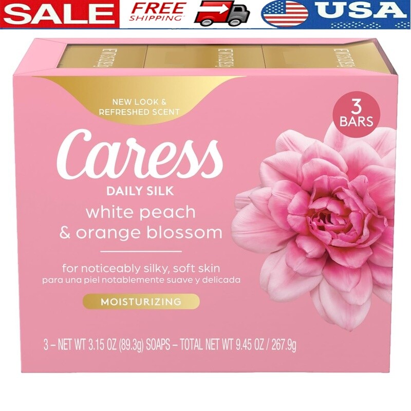 Silky Soft Bar Soap Daily Silk Essence Infused Floral Peach Orange 3 Pack New
