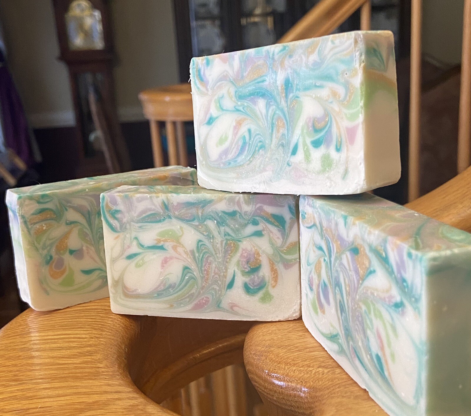 Handcrafted Swirl Soap Bar Green, Aqua, Purple, Yellow
