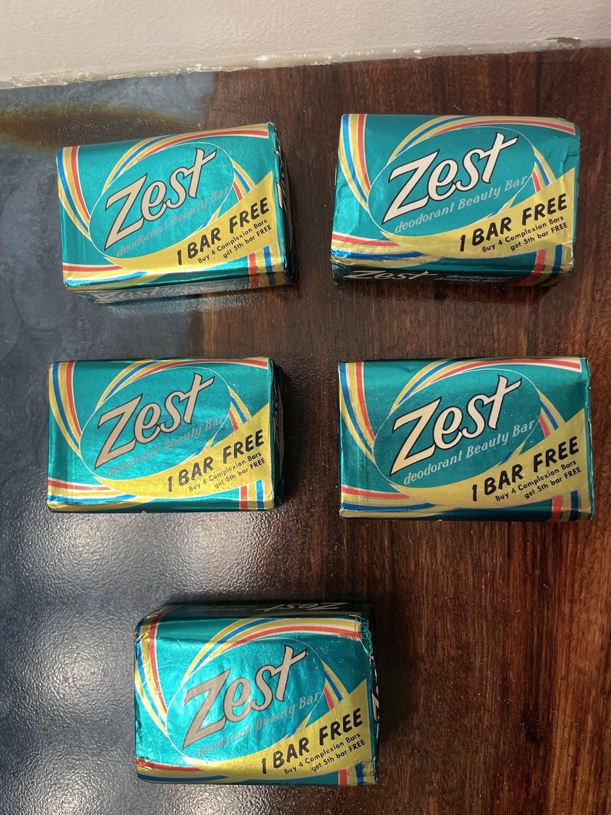 Lot Of 5 1982 Original Zest Deodorant Beauty Bar Soap Sealed 5th bar free NOS