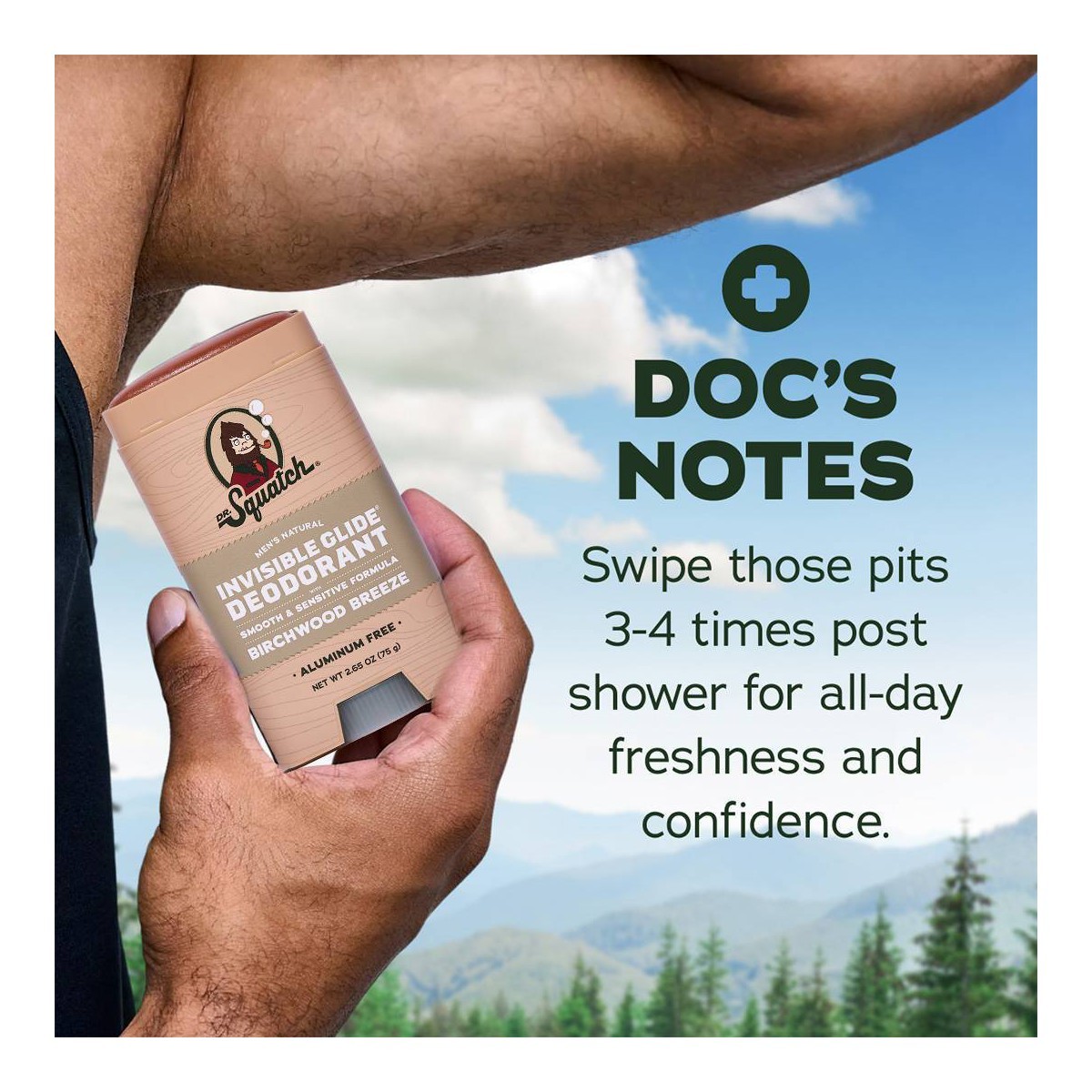 DR. SQUATCH Men’s Invisible Glide Deodorant – Natural Birchwood Breeze – 2.65oz