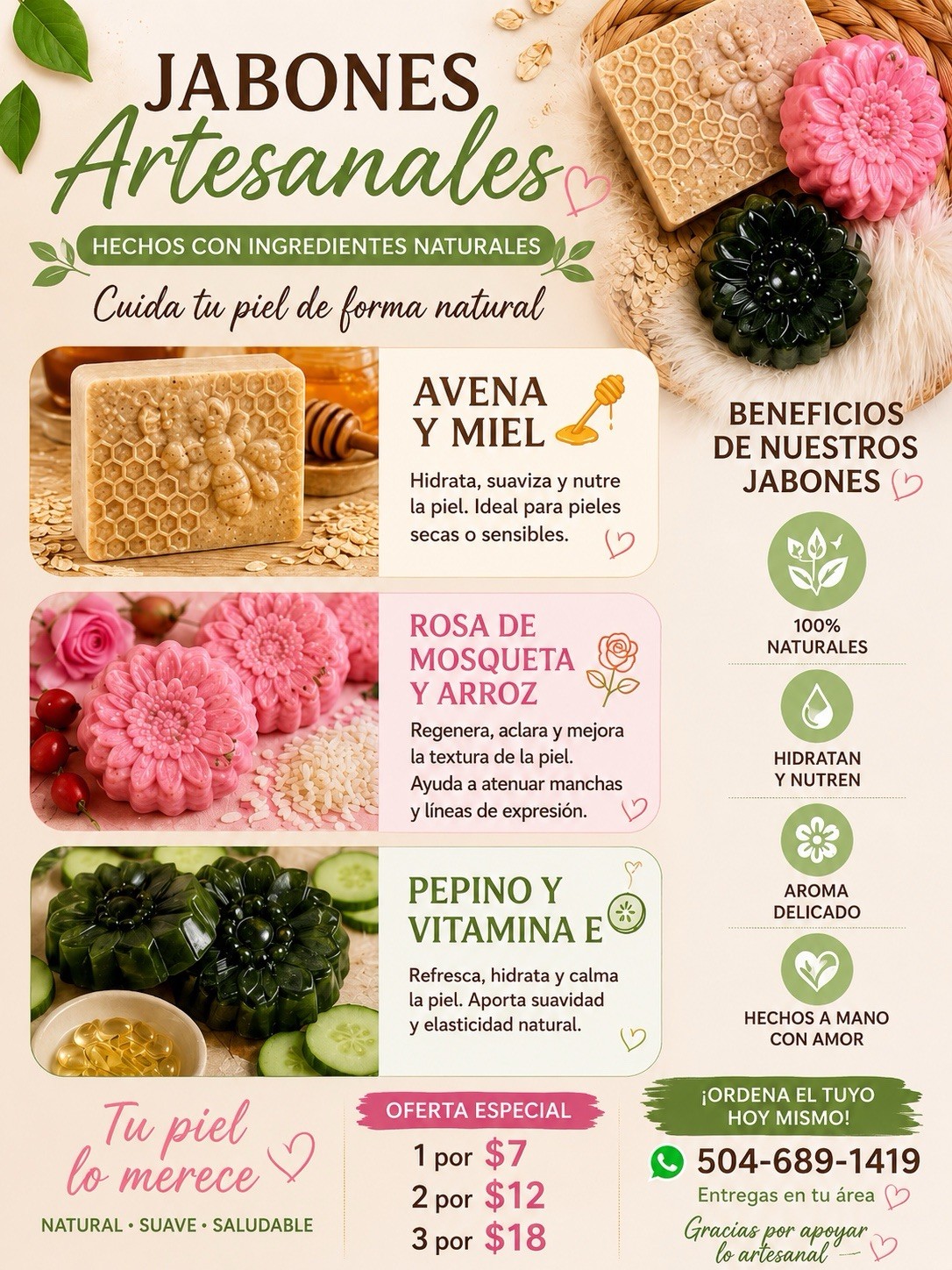 Jabones Leidy Artesanales Handmade All Natural Assorted Soap Set Honey 7 oz