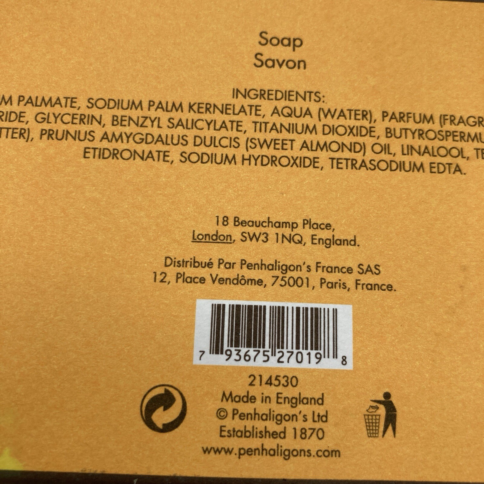 DISCONTINUED SCENT – Penhaligon’s Lily And Spice Soap Box Set – Three 100g Bars