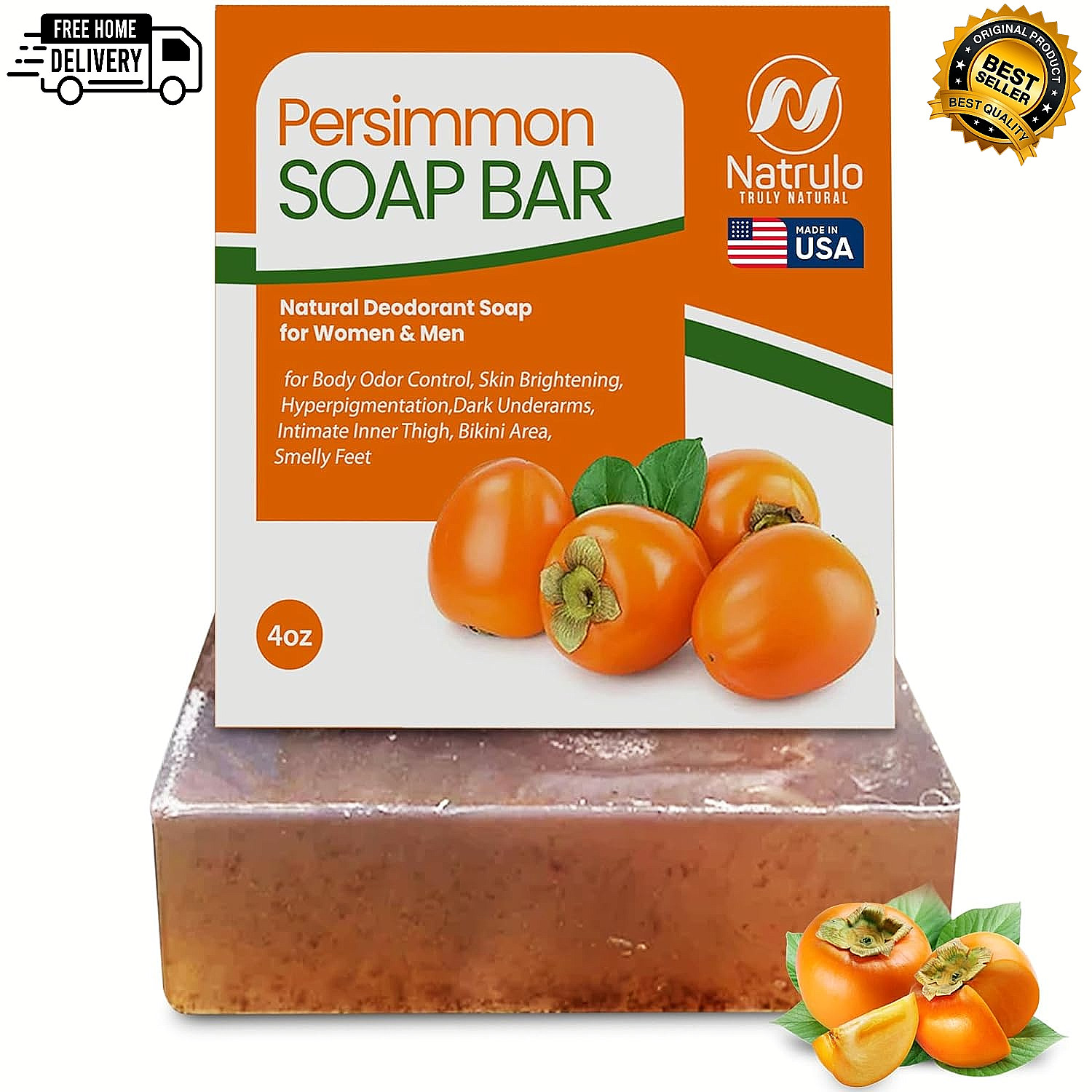 Natrulo Persimmon Soap Bar for Body Odor Control – Purifying Deodorizing Body