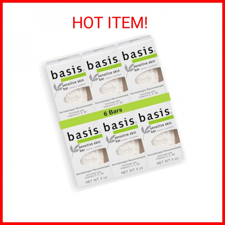 Basis Sensitive Skin Bar Soap for Body, Hands and Face, Unscented Soap Bar for S