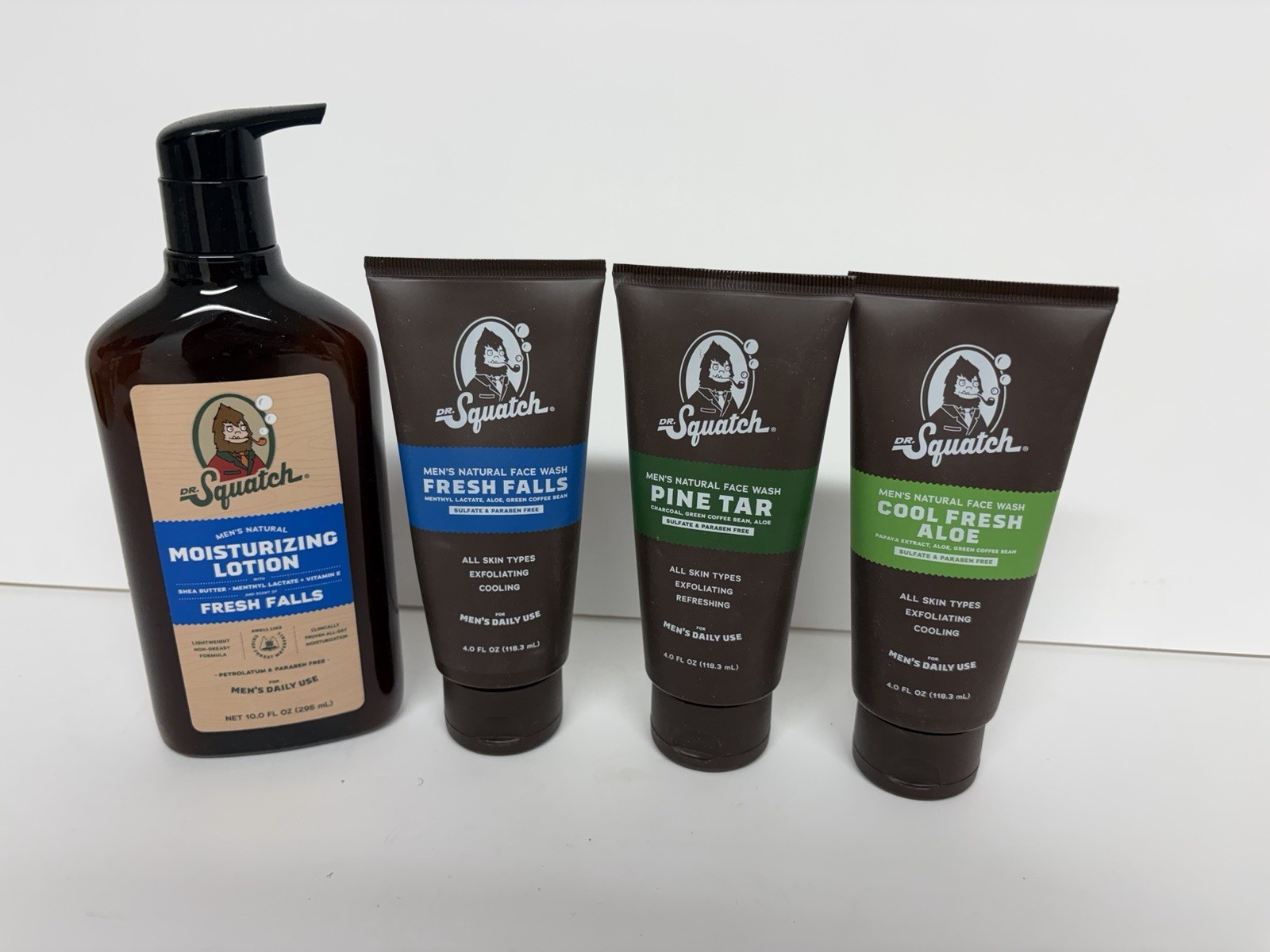 Dr. Squatch daily use combo – Moisturizing Lotion, 3 Different Face Wash Tubes