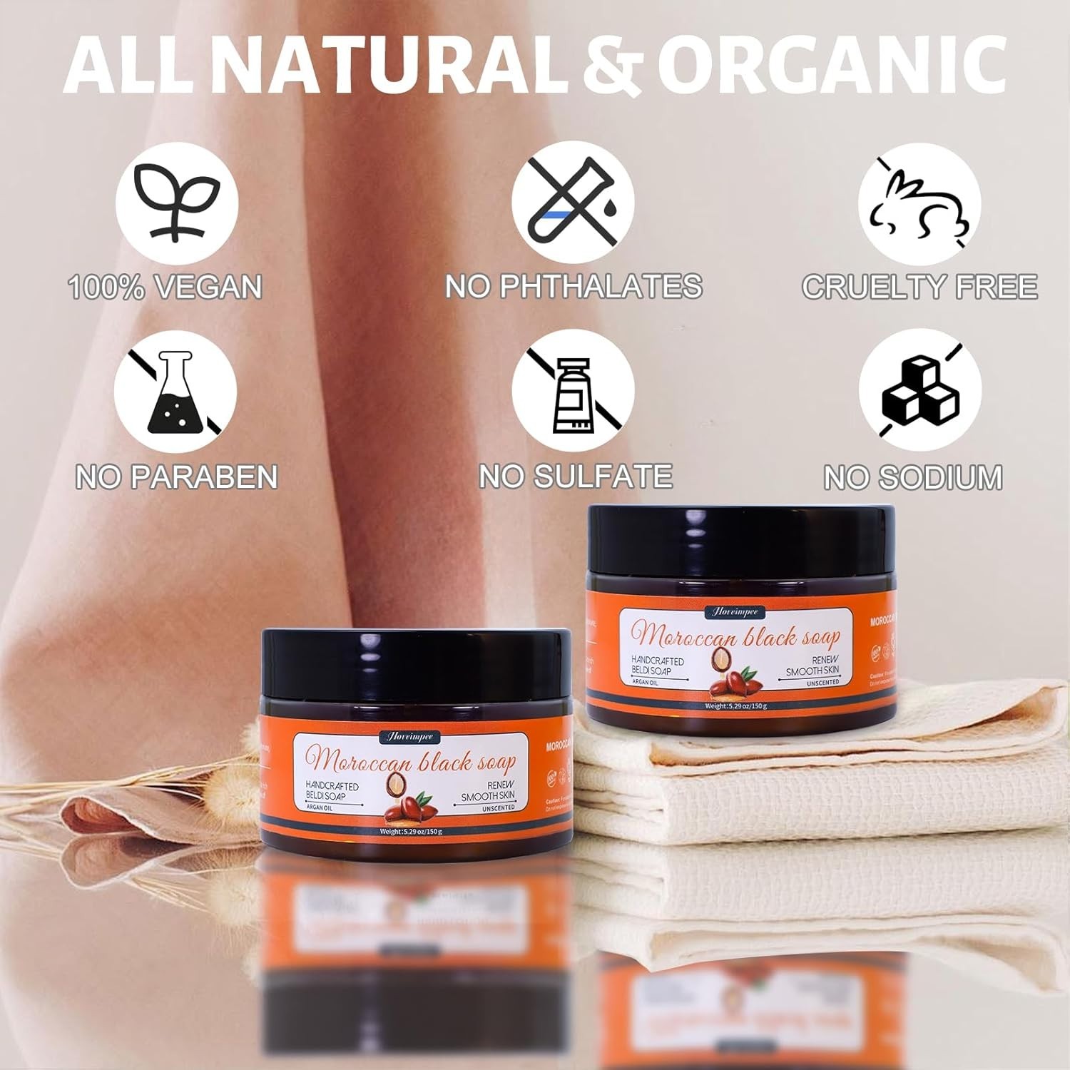 2 Pack Organic Moroccan Black Soap Soften Skin, Moisturizing Beldi Soap 5.29 oz