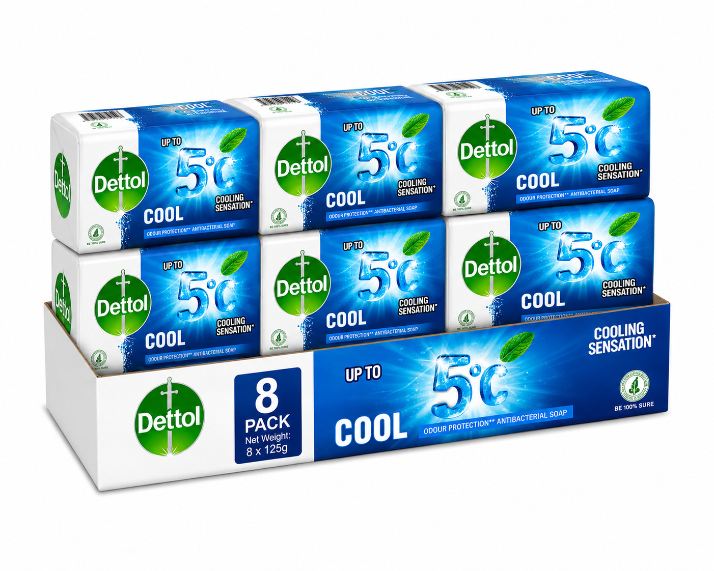 Pack of 8 Dettol Anti-Bacterial Cool Soap Bar 110g Menthol Bath Soap