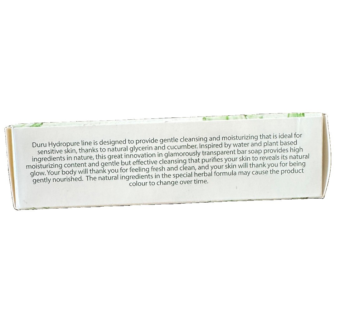 4 Pack Duru Hydro Pure Cucumber Transparent Body Bar Soap 3.75 oz Sensitive Skin