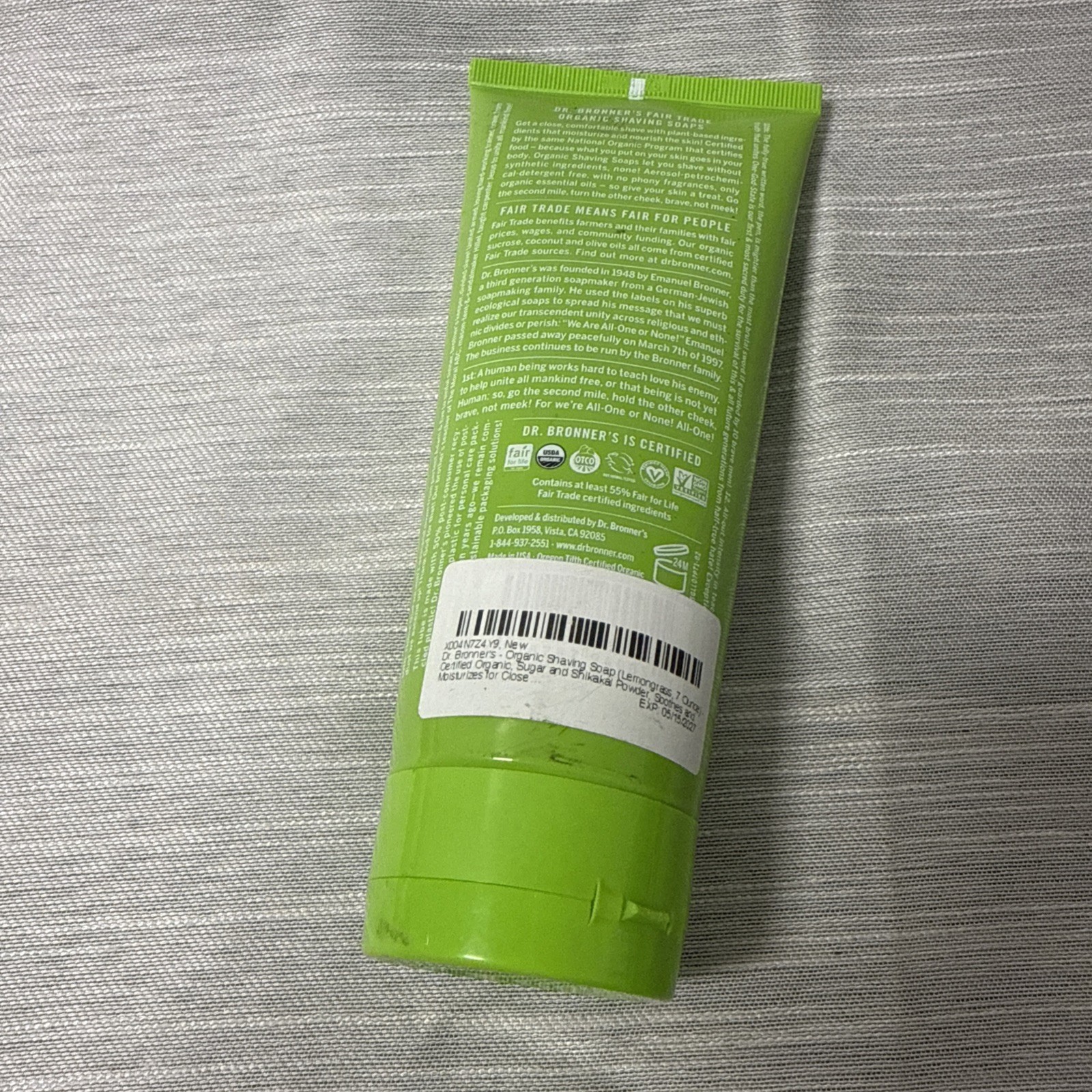 Dr. Bronners Lemongrass Lime Organic Shaving Soap 7 oz Smooth and Moisturizing
