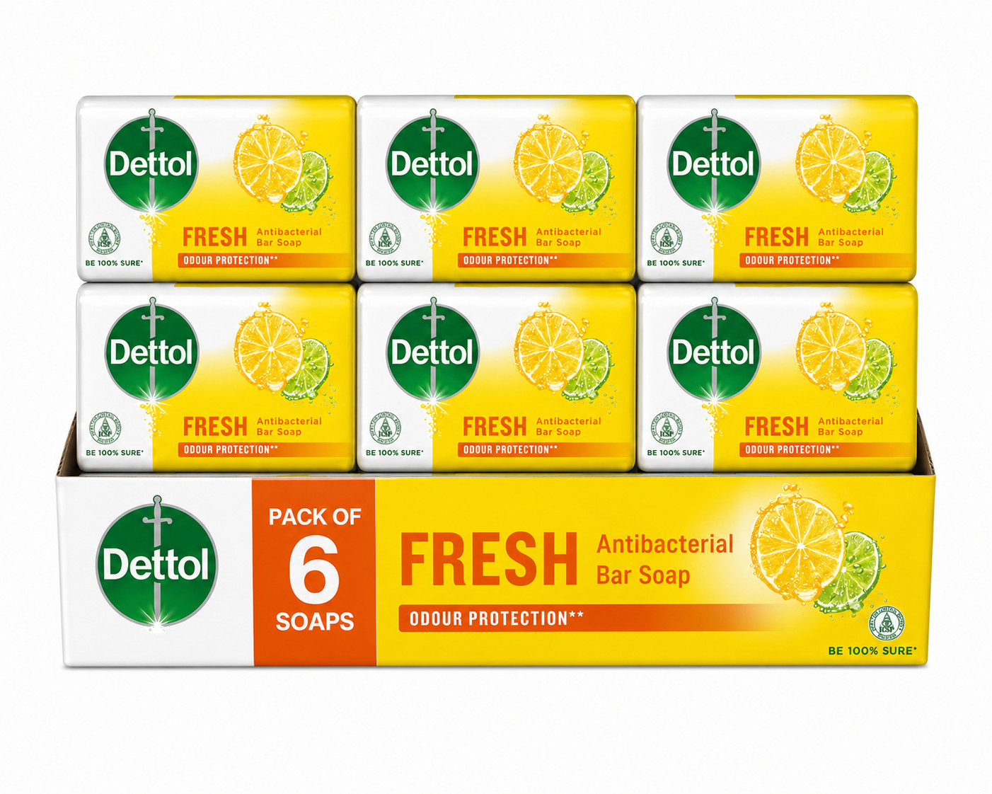Pack of 6 Dettol Fresh Antibacterial Soap Bar 110g Germ Protection Bath Soap