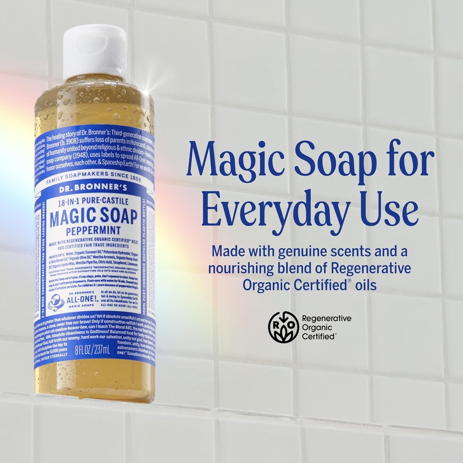 Pure-Castile Magic Liquid Soap Peppermint, 8 Ounce- Made with Organic Oils, 1…