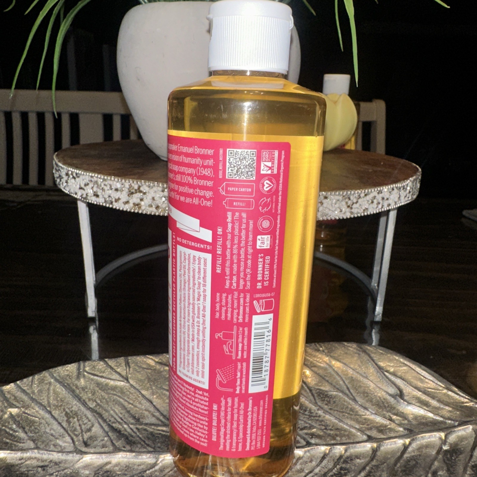 Dr Bronners Rose Pure Castile Liquid Soap Organic All Purpose 16 Fl Oz