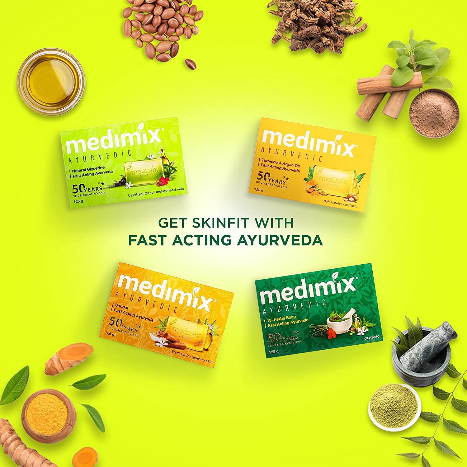 5No. MEDIMIX Ayurvedic 100% Natural Glycerine Bathing Soap Bar -125G -Free Ship