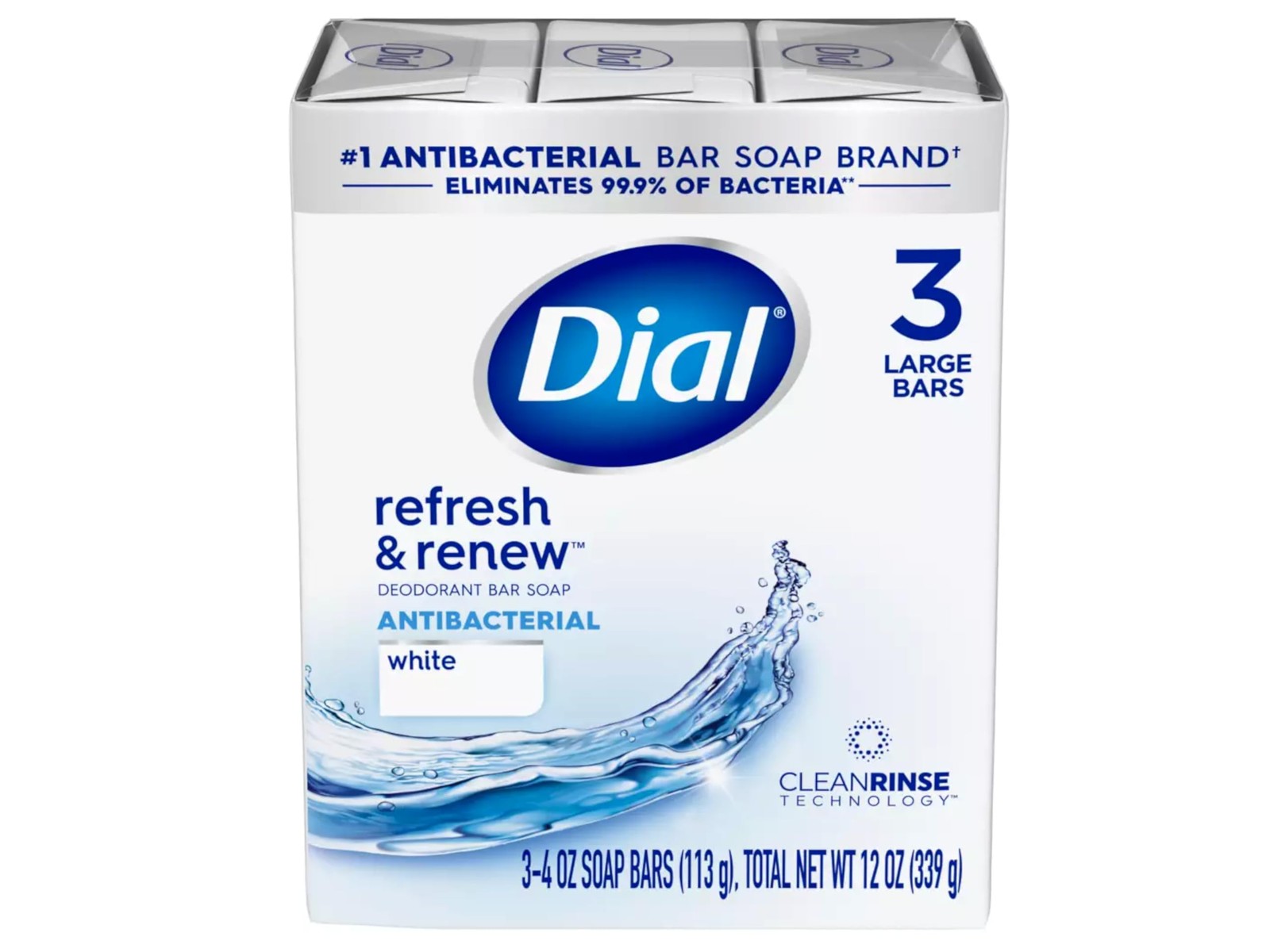 Dial White Antibacterial Bar Soap, 4-Ounce Bars, 3-Count (Pack of 4)