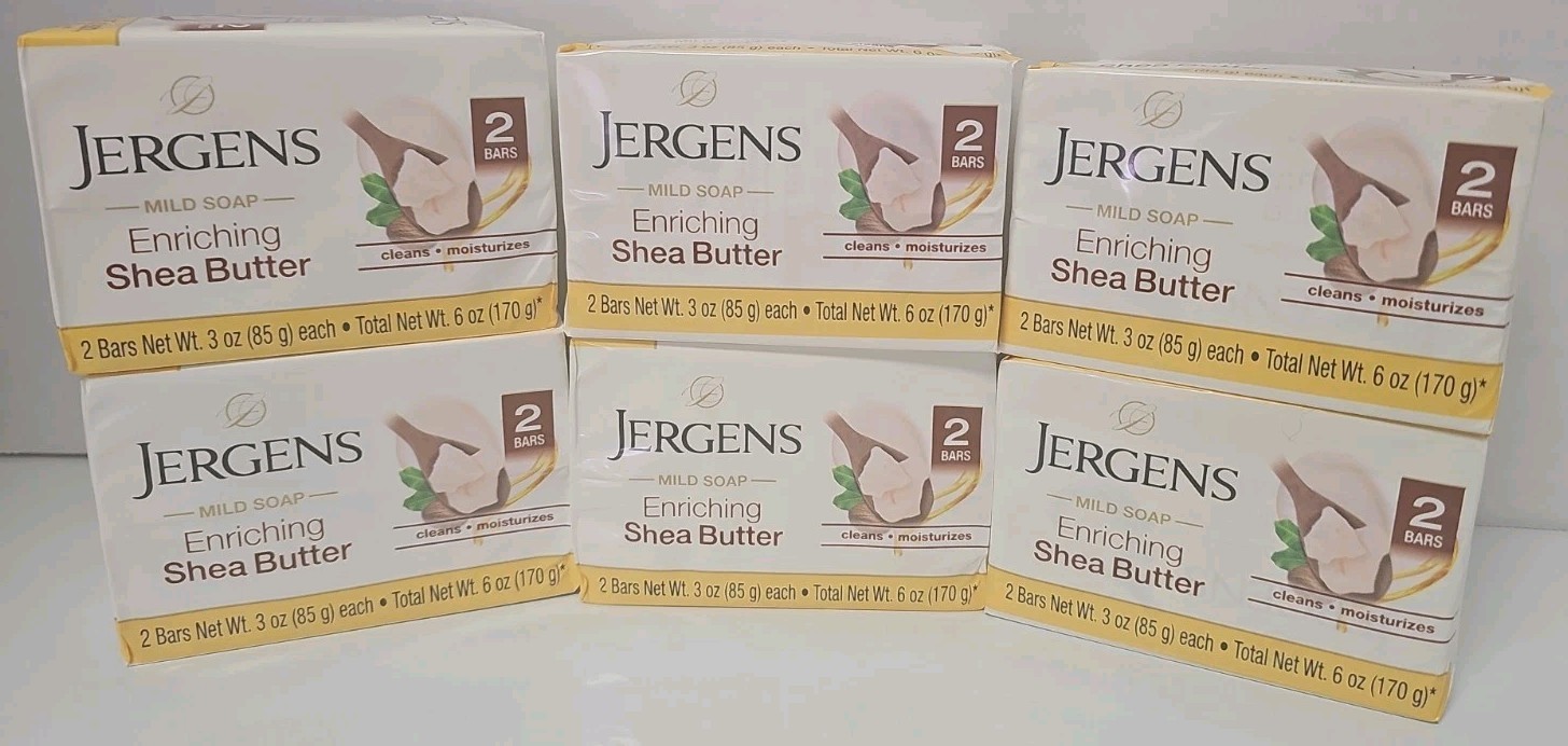 6 Pack Jergens Enriching Shea Butter MILD Bar Soap 3oz Each 12 Bars Total