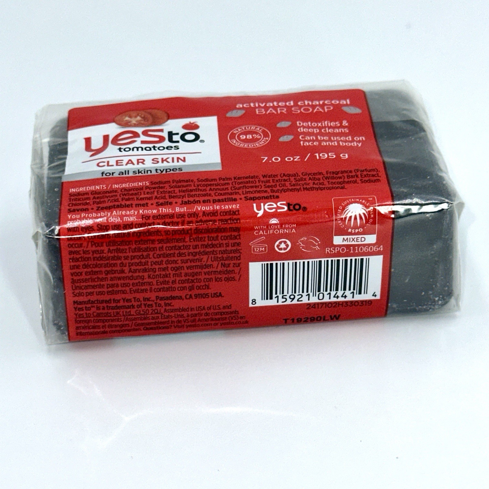 Yes to Tomatoes Clear Skin Activated Charcoal Bar Soap Detoxify Deep Clean NEW