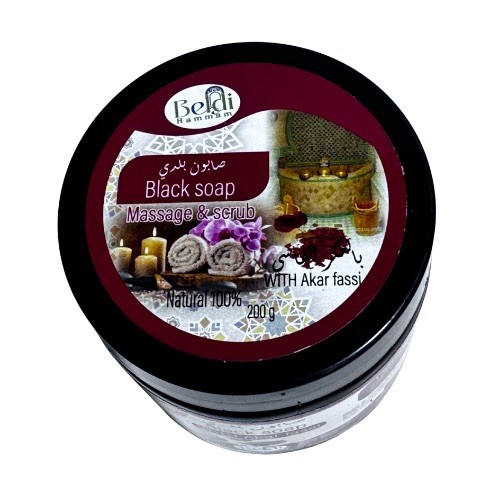 Moroccan Black Soap with Akar Fassi, All Natural Beldi Hammam 200g