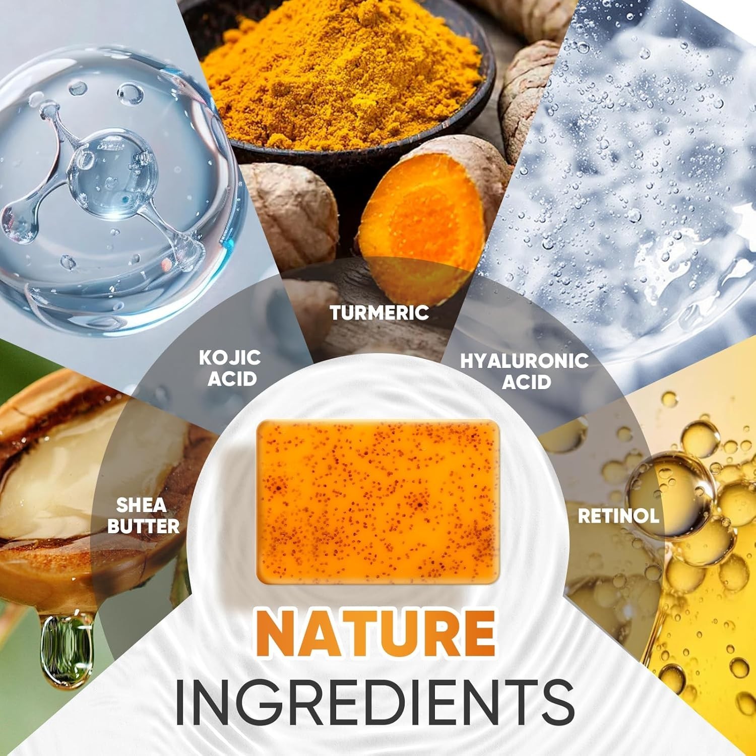6 Pack Turmeric Kojic Acid Soap Bars – Infused with Retinol, Hydrolyzed Collagen
