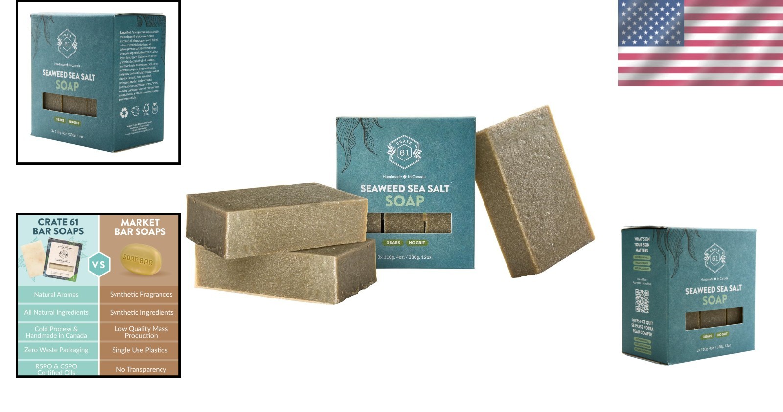 Gentle Seaweed & Sea Salt Soap – Natural, , and Biodegradable 3 Pack