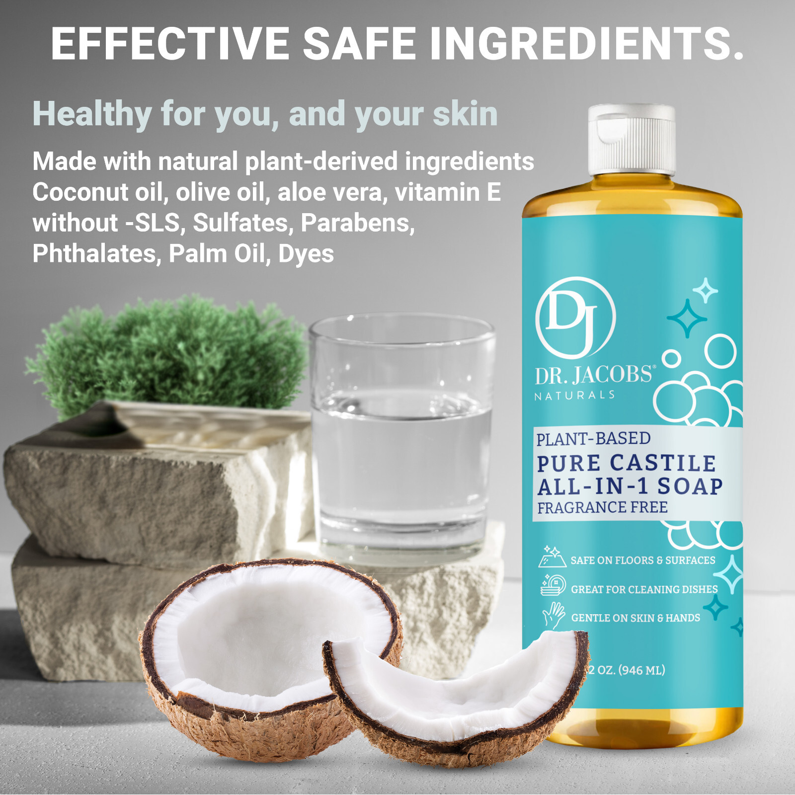 Dr Jacobs Naturals 32oz Unscented Pure Castile Plant Based All-in-One Soap