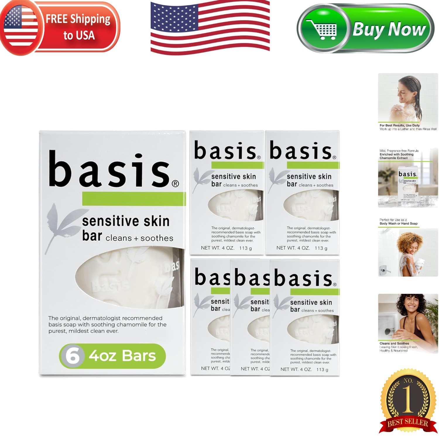 Comforting Unscented Bar Soap for Sensitive Skin – Infused with Aloe Vera, 4 Oz