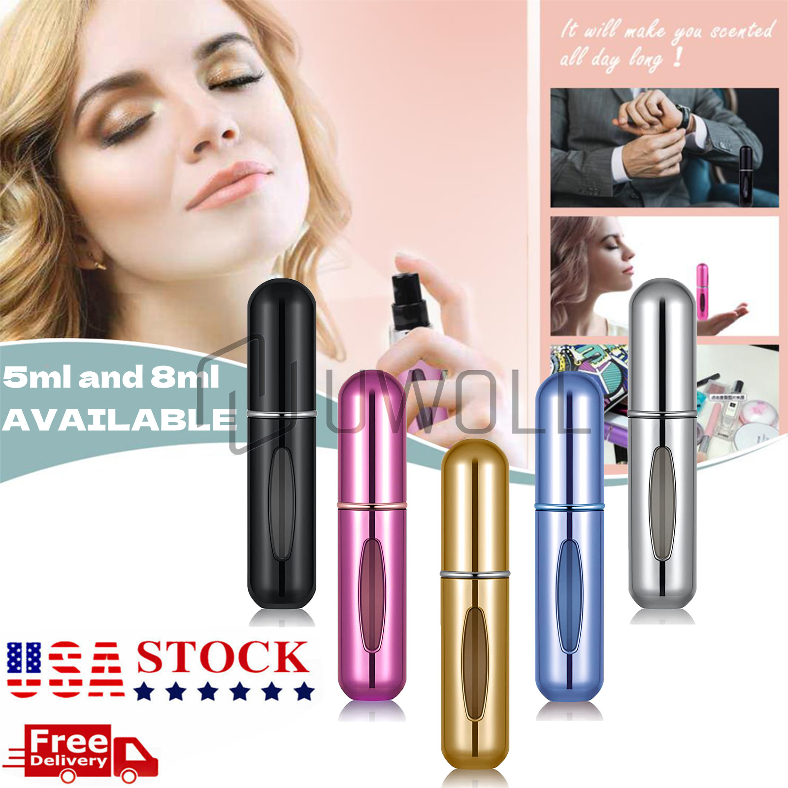 5PCS 5ml 8ml Perfume Bottle Portable Refillable Atomizer Pump Spray Empty Glass