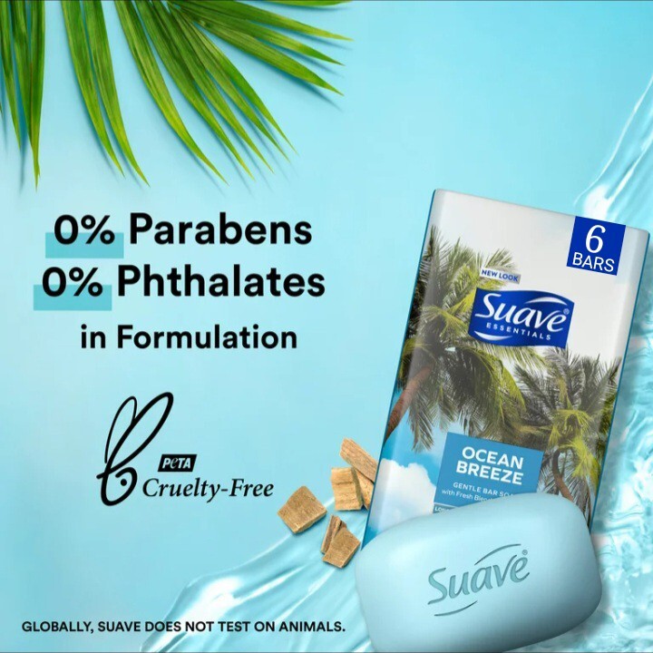 NEW! SUAVE ESSENTIALS (6-BARS) 3.35 Oz. Bars ●OCEAN BREEZE● GENTLE Bar Soap🫧.
