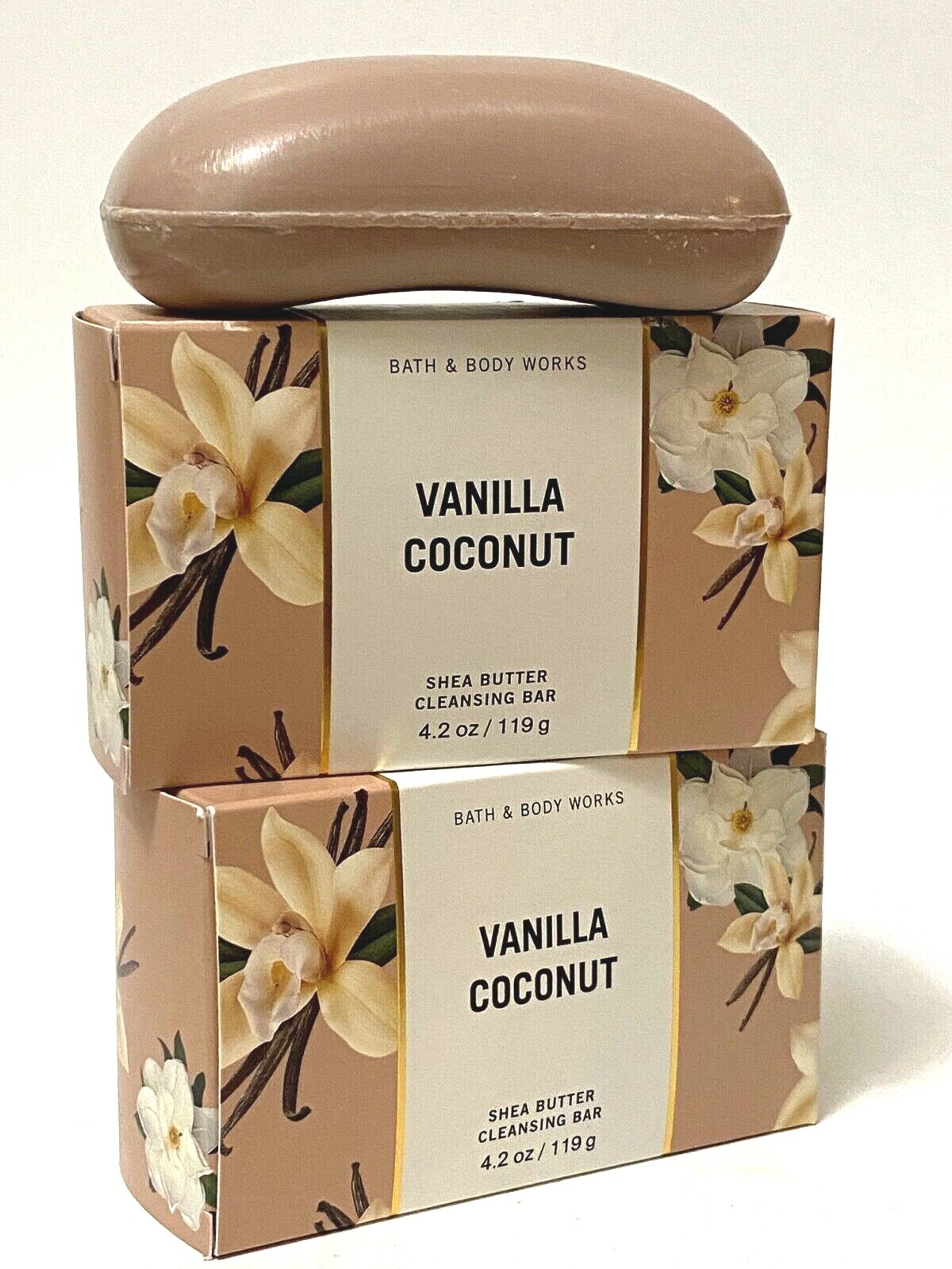 LOT 2 BATH & BODY WORKS VANILLA COCONUT BODY CLEANSING BAR SOAP 4.2 OZ SHEA NEW